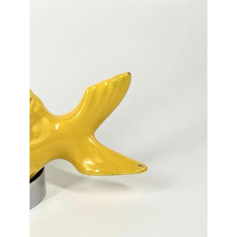 Vintage Pottery Chicken of the Sea Tuna Baker Yellow Fish - Original Stand Incl